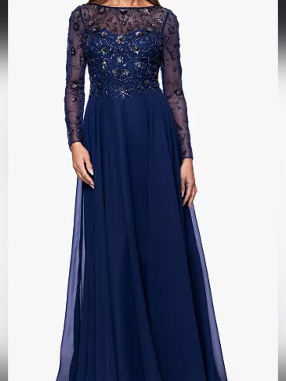 XSCAPE Long Sleeve floral Boat Neck Gown